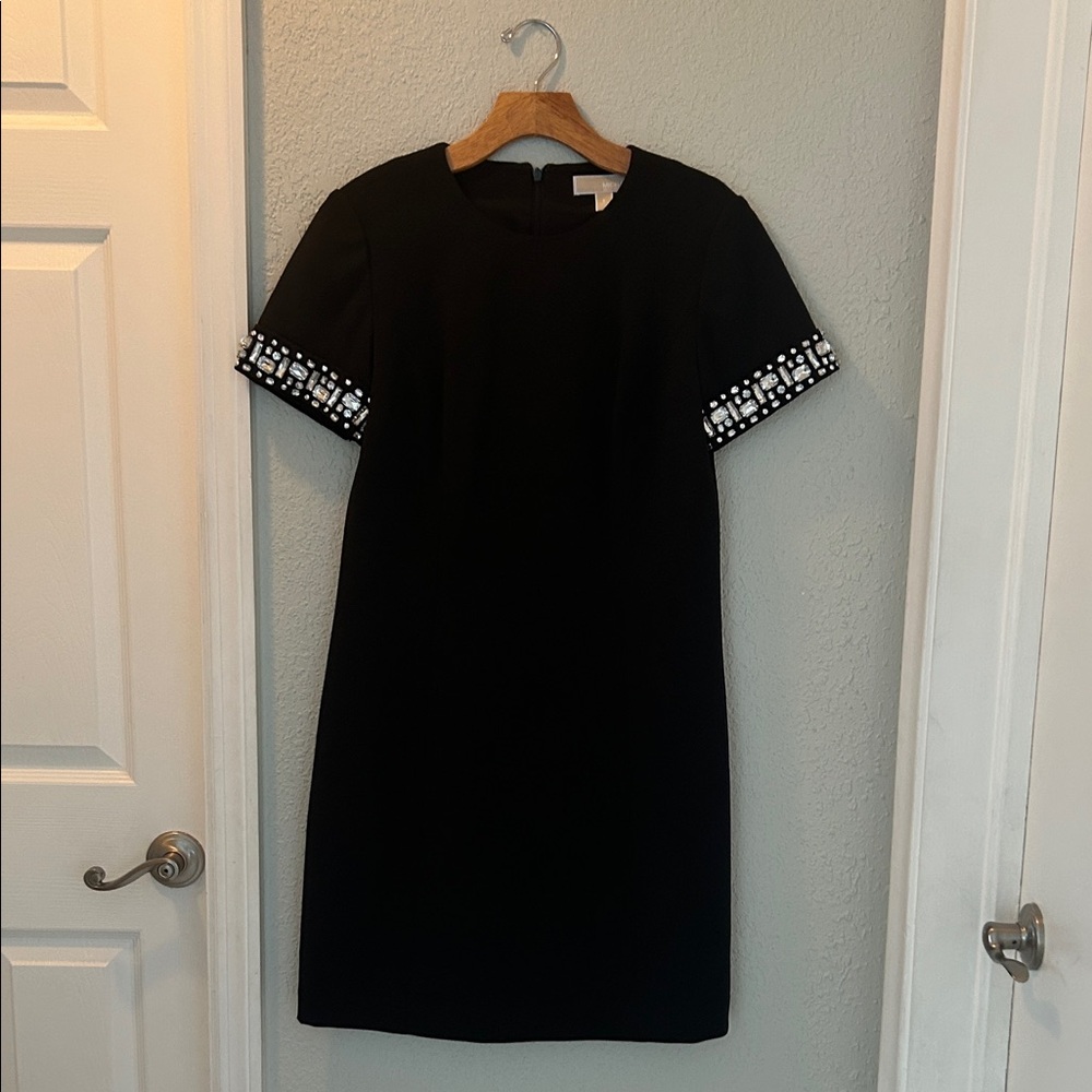 Michael Kors Black Mini Dress with Embellished Sleeves